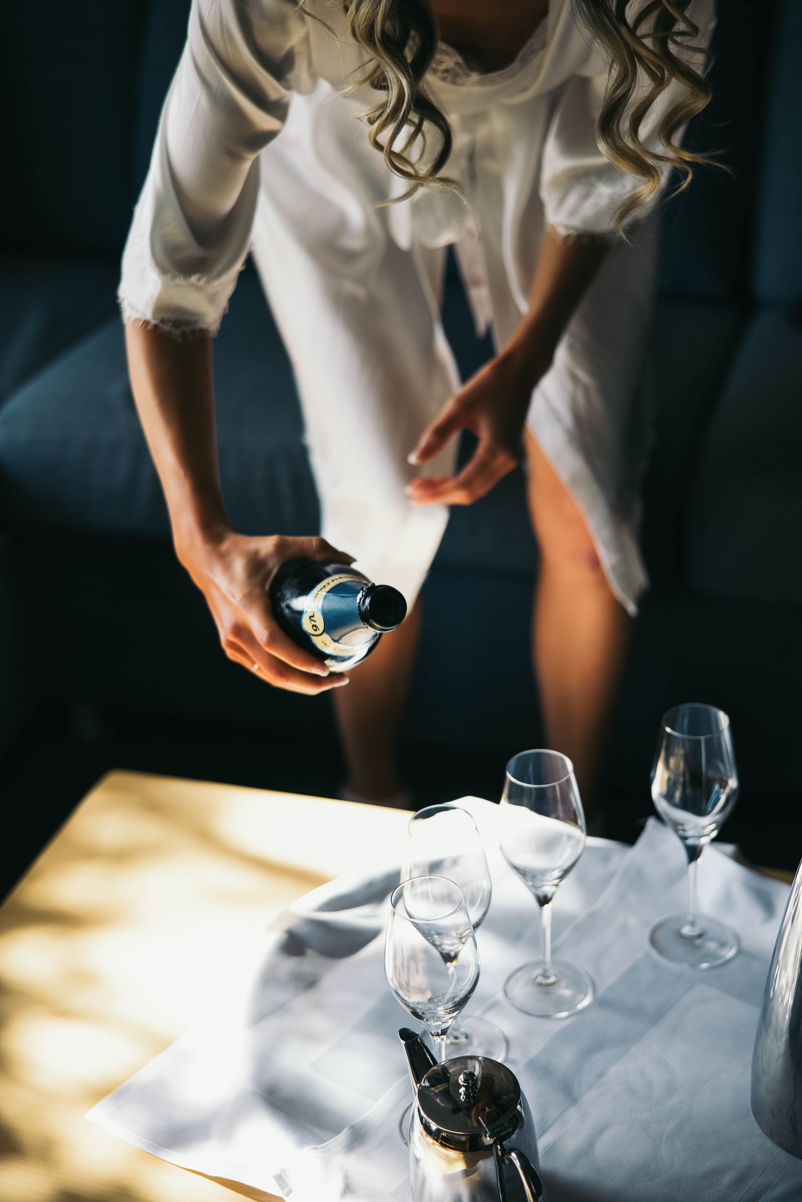 Champagneglass gjøres klare